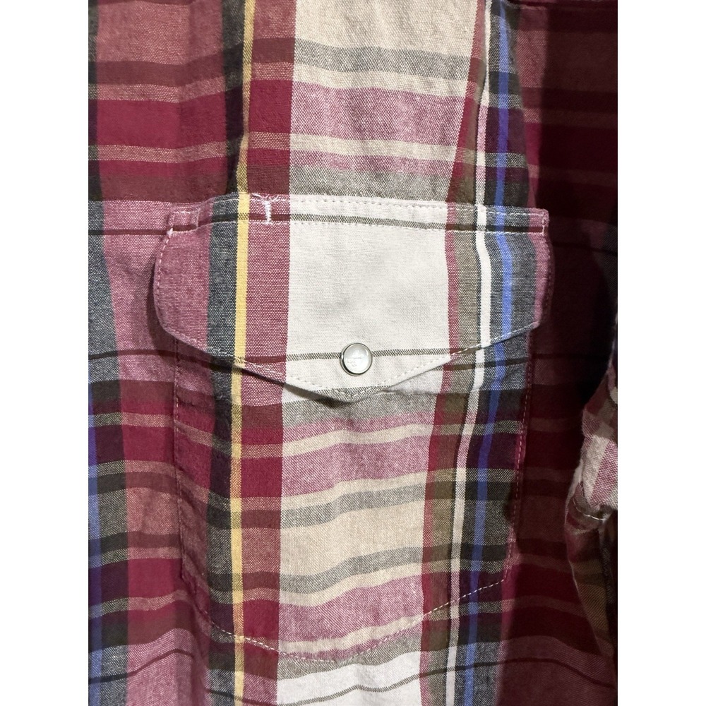 Wrangler Mens Western Pearl Snap Shirt XL Red Plaid Cowboy Rodeo Cotton - Picture 7 of 10